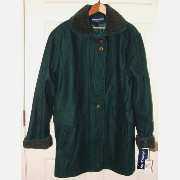 Herman Kay Jackets & Blazers - NEW Forest Green Sz 10 Wool Blend Full Zip Warm Winter Coat Pockets HERMAN KAY